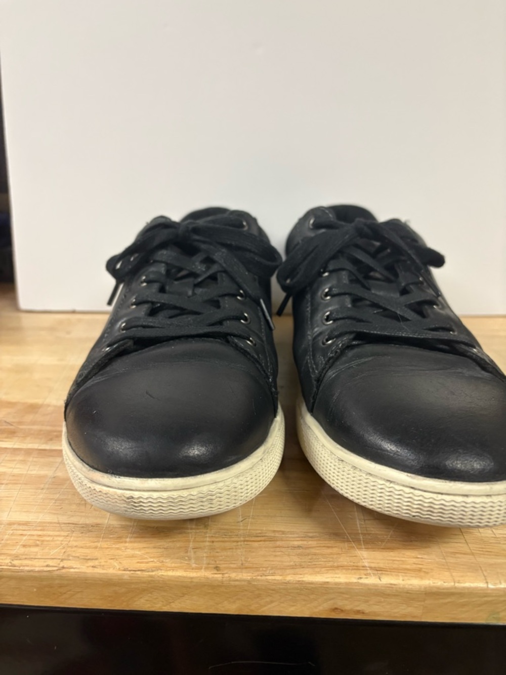 Men's Black Leather Lace-Up Sneakers with Ivory Sole